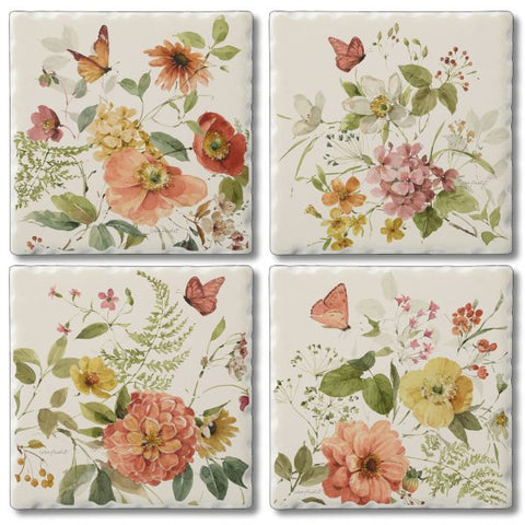 Flowers And Butterflies Coasters, Set Of 4