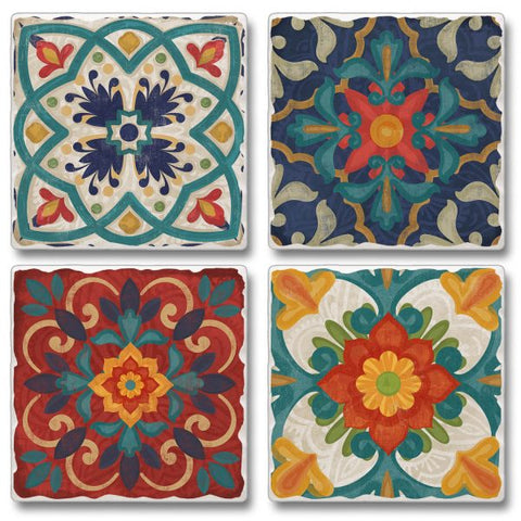 Spanish Villa Tiles Coasters, Set Of 4