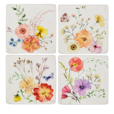 Pressed Florals Coasters, Set Of 4