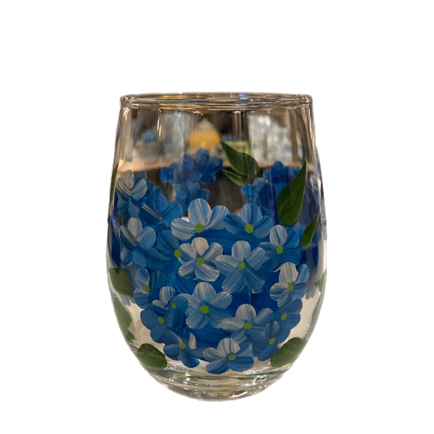 Blue Flower Stemless Wine Glass