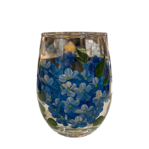 Blue Flower Stemless Wine Glass