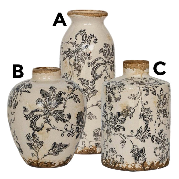 Assorted Black Floral Design Vase, INDIVIDUALLY SOLD