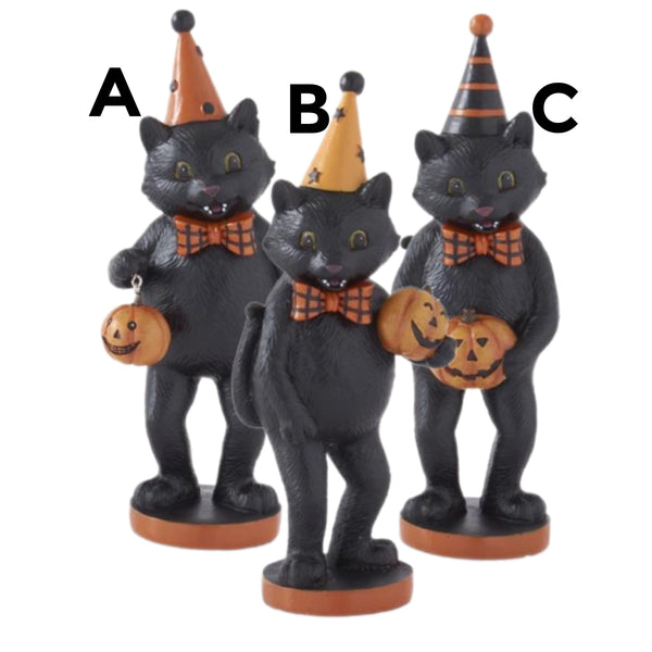 Assorted Cat Holding Pumpkin Figurine, INDIVIDUALLY SOLD