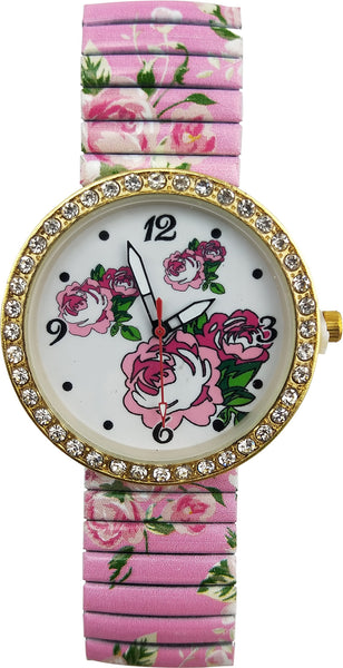 Pink Floral Expansion Ladies Jewelry Watch