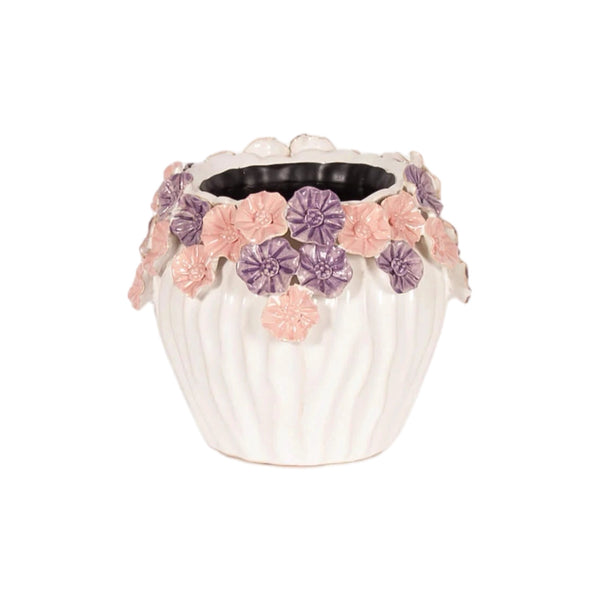Assorted Pink & Purple Flower Trimmed Planter, INDIVIDAULLY SOLD