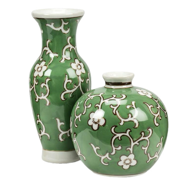 Assorted Green Vase With Flower Pattern, INDIVIDUALLY SOLD