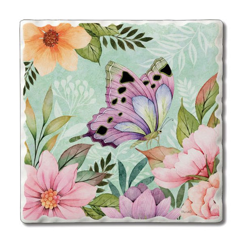 Butterfly And Flowers Coasters, Set Of 4