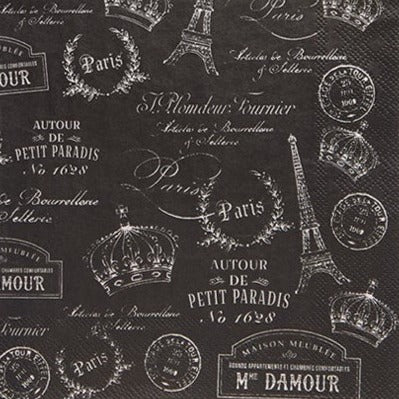 Cocktail Paper Napkin: Paris Passport - BLACK