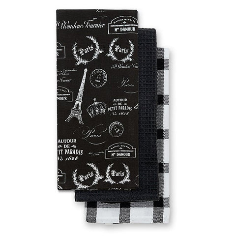 Paris Passport Tea Towel, Set of 3 - BLACK