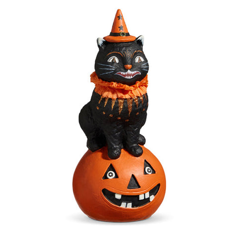 Cat Sitting On Pumpkin Figurine