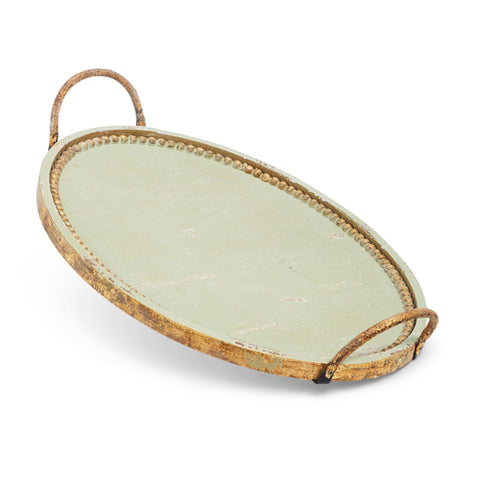 Green Oval Mirrored Tray