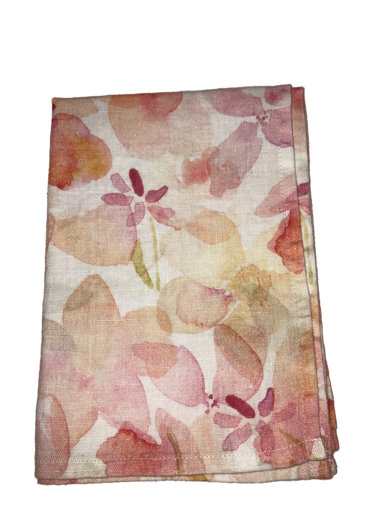 Pink Floral Linen Tea Towel