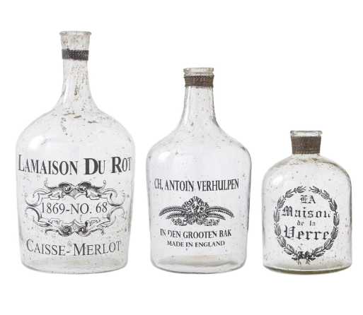 Assorted Mercury Glass Bottle With Script, INDIVIDUALLY SOLD