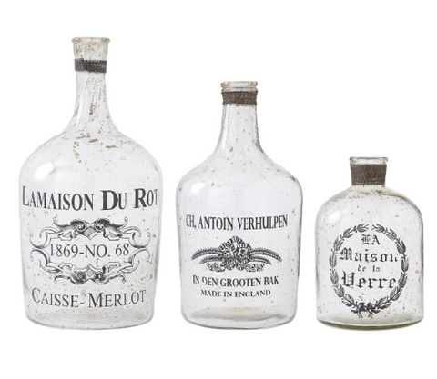 Assorted Mercury Glass Bottle With Script, INDIVIDUALLY SOLD