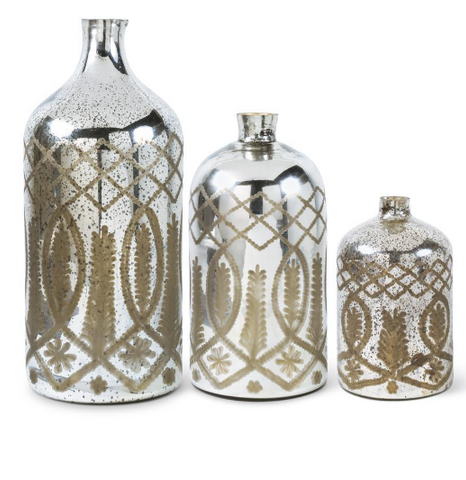 Assorted Etched Mercury Bottle, INDIVIDUALLY SOLD