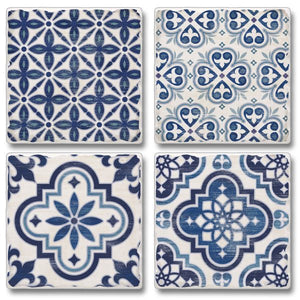 Blue And White Tile Coasters, Set Of 4