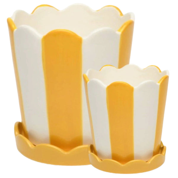 Assorted Yellow Striped With Saucer Planter, INDIVIDUALLY SOLD