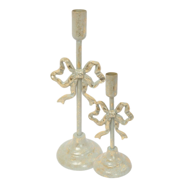 Assorted Antique Green & Gold Bow Taper Holder, INDIVIDUALLY SOLD