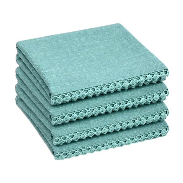 Turquoise Lace Linen Napkin, Set Of 4