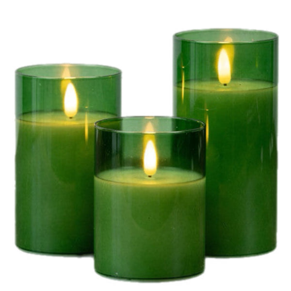 Assorted Pine Green Jar Pillar Flameless Candle, INDIVIDUALLY SOLD