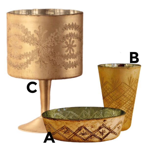 Assorted Etched Glass Vessel, INDIVIDUALLY SOLD