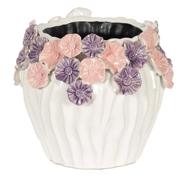 Assorted Pink & Purple Flower Trimmed Planter, INDIVIDAULLY SOLD