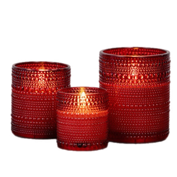 Assorted Red Hobnail Jar Flameless Candle, INDIVIDUALLY SOLD