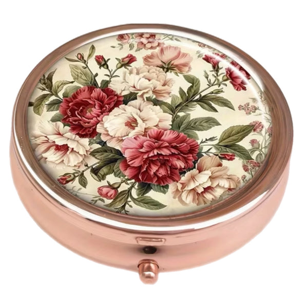 Round Copper Floral Pillbox