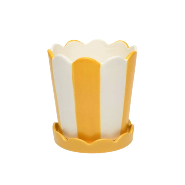 Assorted Yellow Striped With Saucer Planter, INDIVIDUALLY SOLD