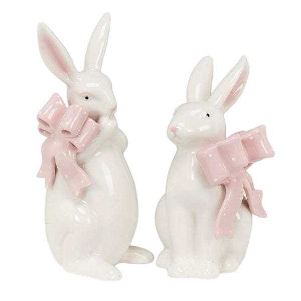 Assorted Bunny With Pink Bow Figurine, INDIVIDUALLY SOLD