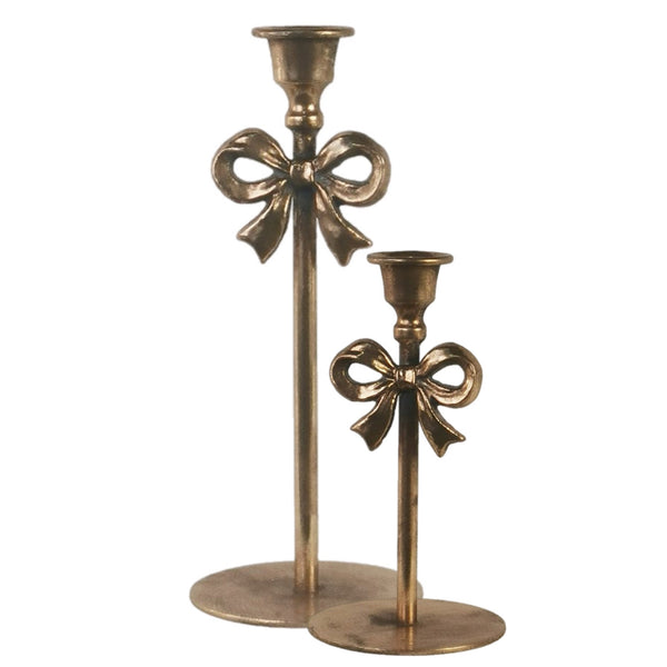 Assorted Brass With Bow Taper Candle Holder, INDIVIDUALLY SOLD