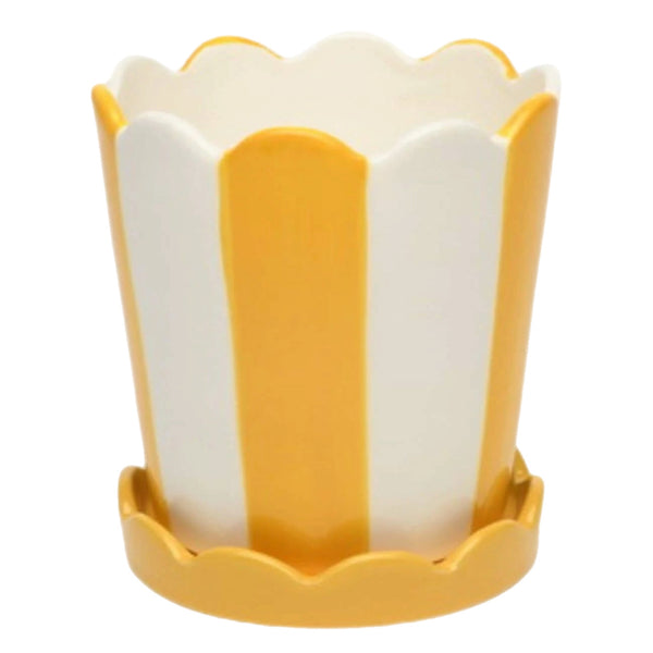 Assorted Yellow Striped With Saucer Planter, INDIVIDUALLY SOLD