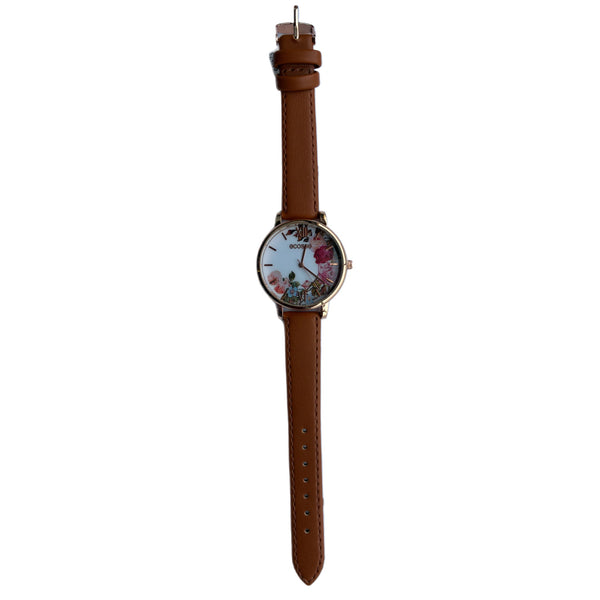 Tan Floral Ladies Jewellery Watch