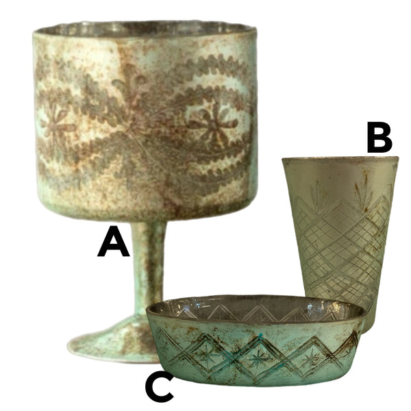 Assorted Etched Glass Vessel, INDIVIDUALLY SOLD