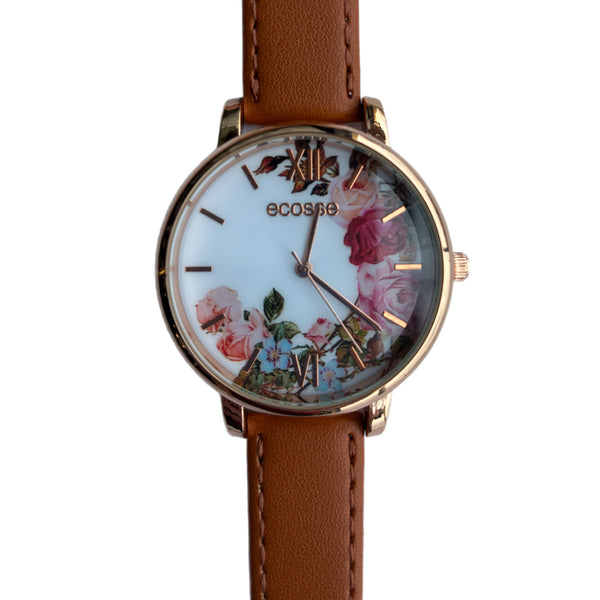 Tan Floral Ladies Jewellery Watch