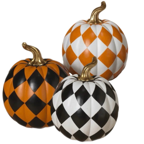 Assorted Checkered Pumpkin Figurine, INDIVIDUALLY SOLD