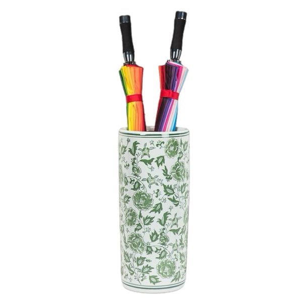 Green & White Floral Pattern Umbrella Holder
