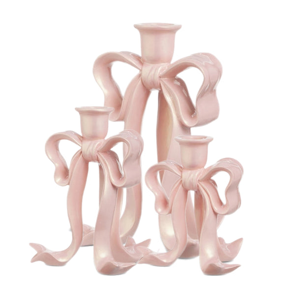 Assorted Pink Bow Taper Candle Holder, INDIVIDUALLY SOLD