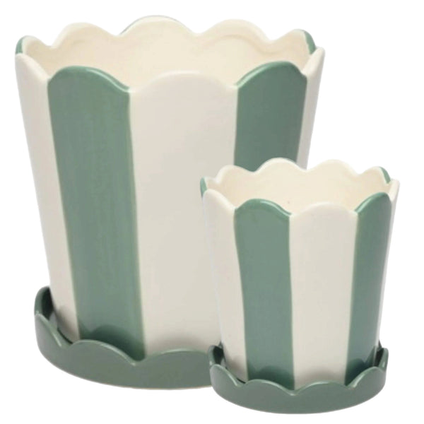 Assorted Blue Striped With Saucer Planter, INDIVIDUALLY SOLD