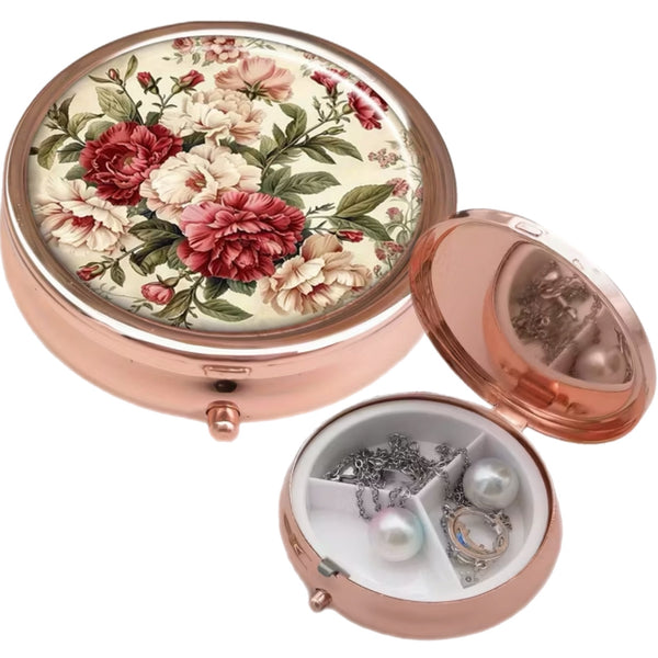 Round Copper Floral Pillbox