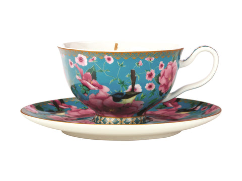Aqua Floral Teacup And Saucer