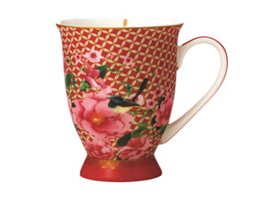 Red Lattice And Floral Mug