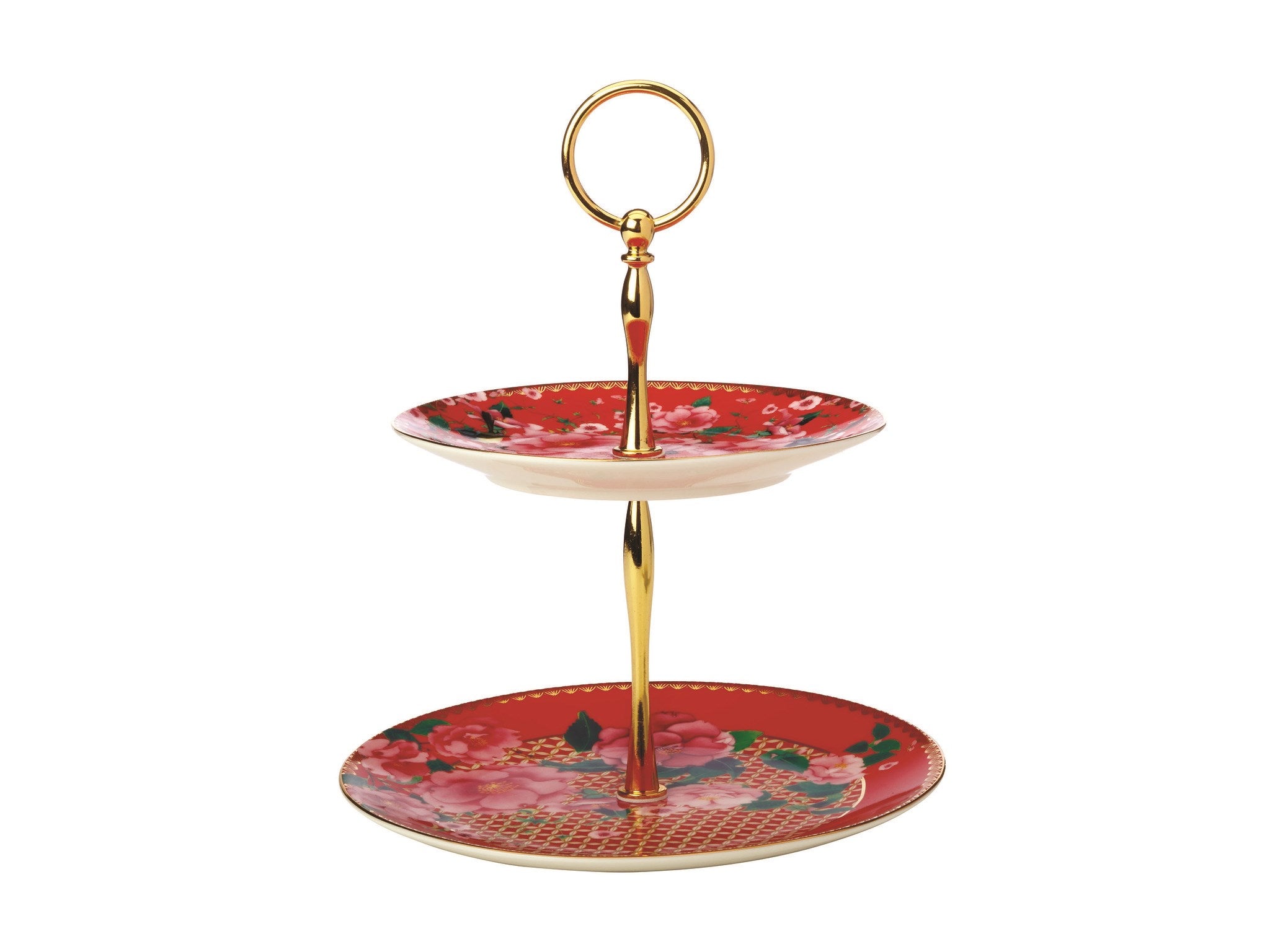 Red 2 Tier Floral Cake Stand