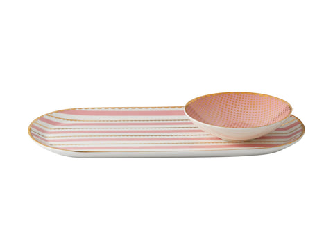 Pink And Gold Plater With Bowl