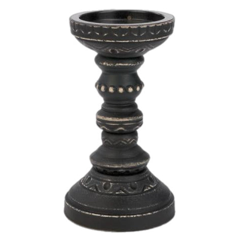 Short Black Antique Pillar Candle Holder