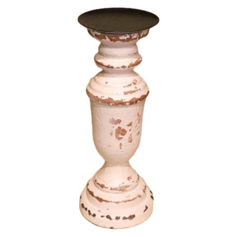 Small White Distressed Pillar Candle Holder