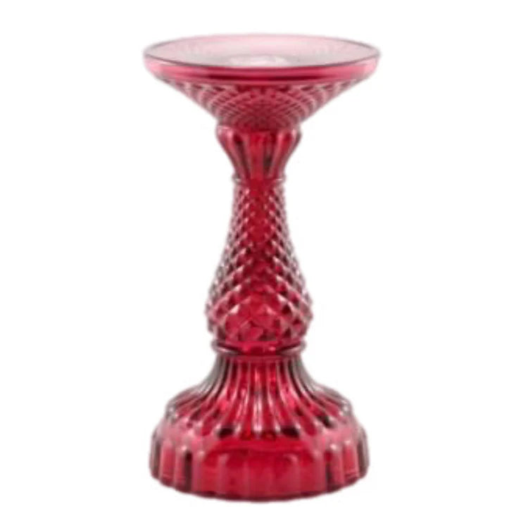 Depression Glass Pillar Candle Holder, SMALL RED