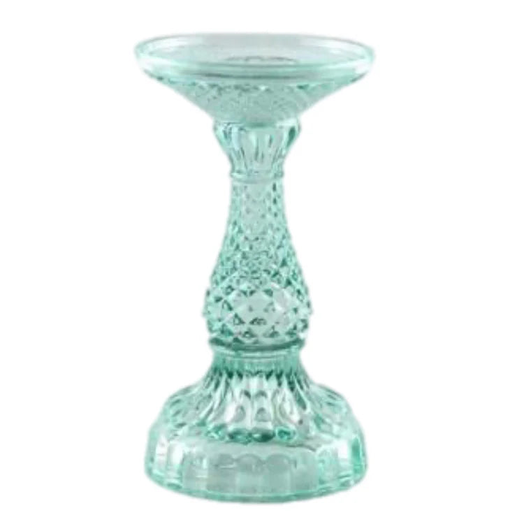 Depression Glass Pillar Candle Holder, SMALL AQUA