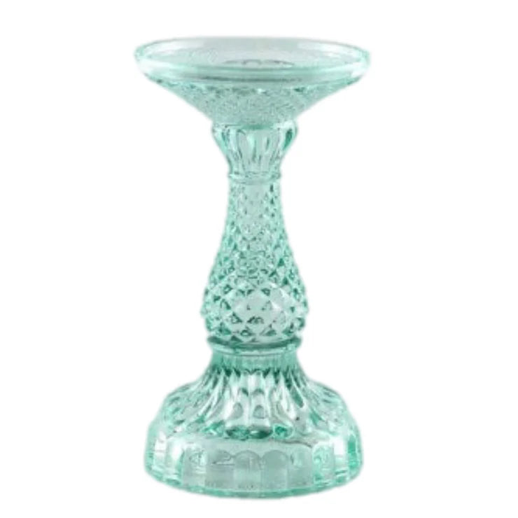 Depression Glass Pillar Candle Holder, LARGE AQUA