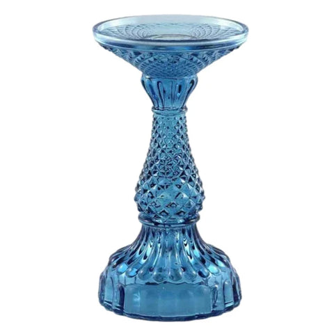 Depression Glass Pillar Candle Holder, SMALL NAVY BLUE